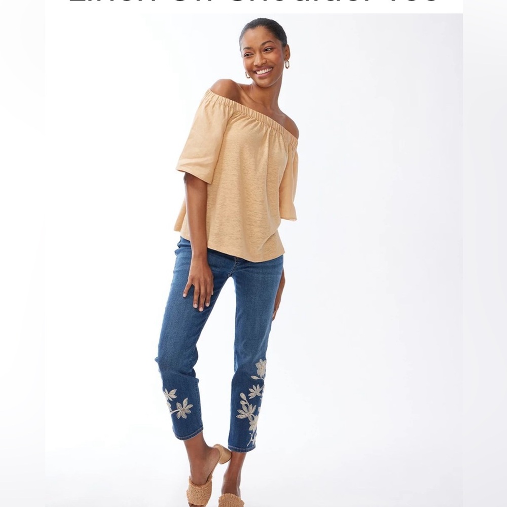 Chicos Orange 100% Linen Off-Shoulder Top, Sz XL NWOT * See Pictures for Color